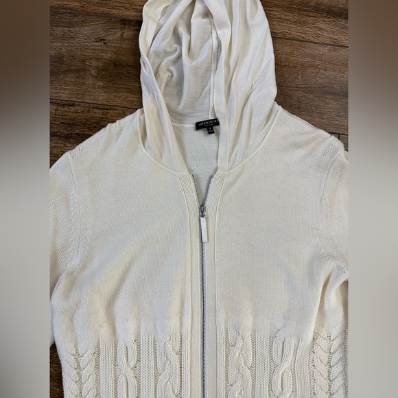 Lafayette 148 New York Fine Gauge Merino Wool Cable Knit Hoodie Zipper Sweater - Picture 3 of 8